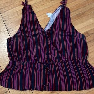 Cinched-Waist Stripped Tank Top w/ faux wrap style